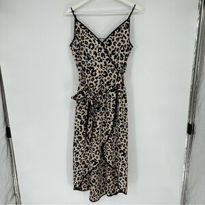 Moon River Leopard Print Wrap Slip Dress Small